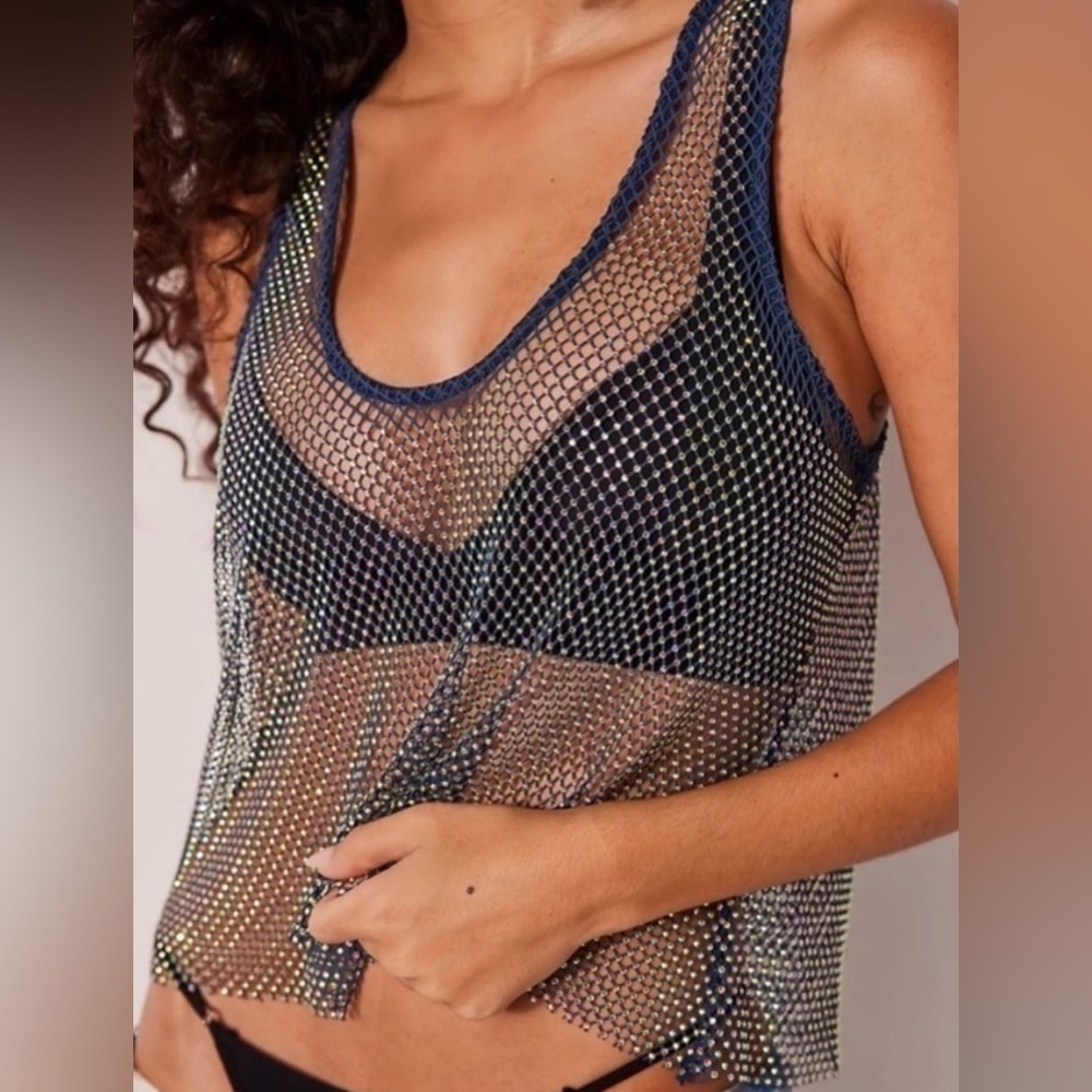 Free People Intimately Filter Finish Cami Size Small ~ NWOT Studded Mesh Tank